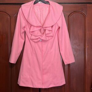 OZGZ Barbie Pink  Stylish Deep V Neck  Ruffle Flower Button Closure Size Large